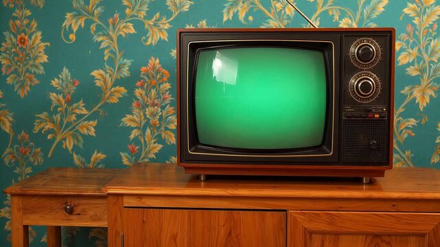 Vintage television on wooden cabinet