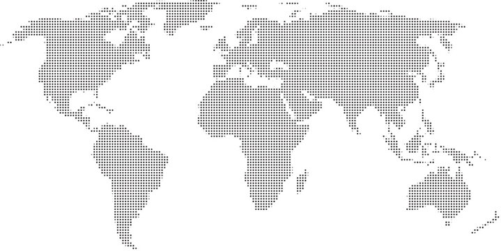 World map with highlighted continents and countries in grayscale