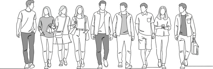 A group of people standing together isolated on transparent background