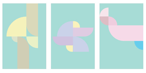 Abstract pastel geometric shapes on a light blue background. © mnahdiar