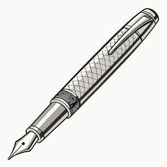 Fototapeta premium Elegant silver fountain pen with intricate diamond pattern and textured grip, isolated on white.
