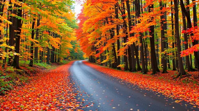 Autumn road with colorful trees