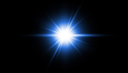 Obraz premium Blue Starburst Lens Flare on Black Background