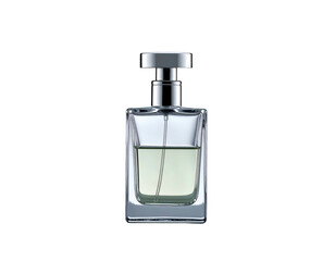 Fototapeta premium Sleek glass perfume bottle with silver cap on black background