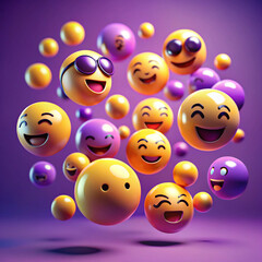 Obraz premium Floating Gradient Emojis on Soft Purple Background 
