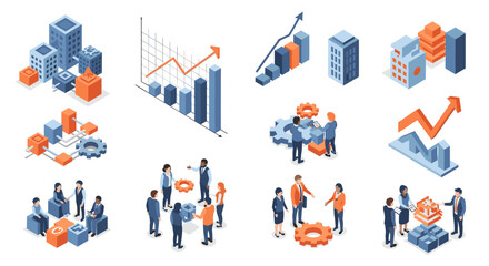 Fototapeta premium A modern illustration of a business team collaborating, ideal for showcasing teamwork and innovation in professional settings.