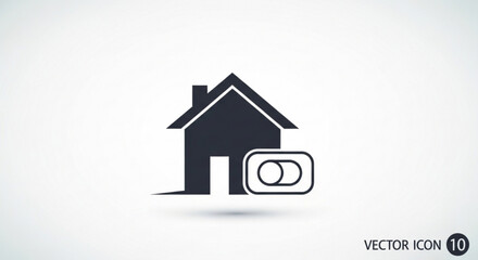 Fototapeta premium Simple house icon with a toggle switch representing smart home technology or automation isolated on a clean white background