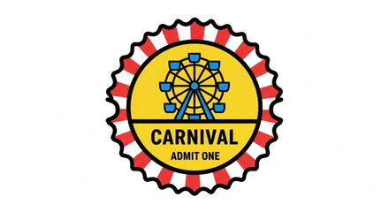 Carnival ticket with Ferris wheel illustration vintage amusement park entry pass admit one concept for event promotion isolated on white