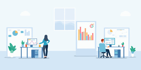 Obraz premium Data analysis and business strategy in a modern office environment