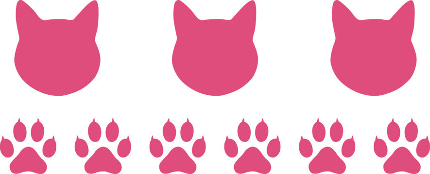 Cute pink cat and paw print pattern design with playful and decorative elements
