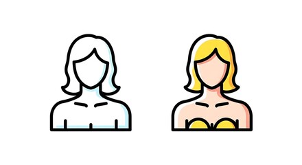 Two female profile icons one outlined one filled with color