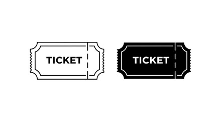 Two ticket illustrations one outlined and one filled both with ticket text