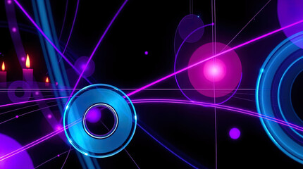 An abstract composition of curved purple and blue lines and shapes. 3D rendering