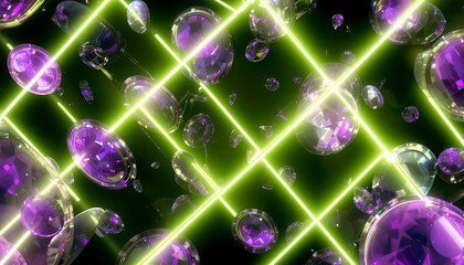 An abstract composition of curved purple and blue lines and shapes. 3D rendering