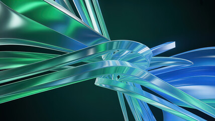 An abstract futuristic composition of gradient color transitions and flowing geometric shapes, creating a dynamic visual impression. 3D rendering