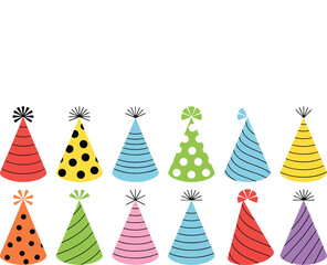 Party Hat Icon Set with Colorful Birthday Caps Festive Decorations Celebration Accessories and Fun Event Elements