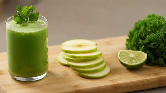 Healthy Green Juice with Apple Kale and Lime