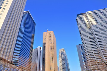 Fototapeta premium 抜けるような青空と新宿高層ビル群の壮大なパノラマビュー