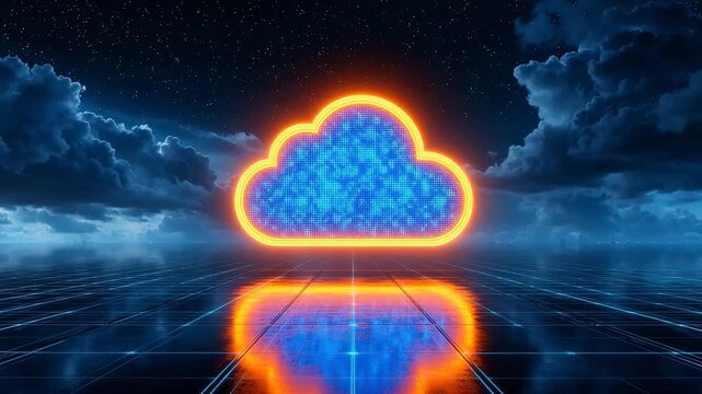 Cloud shaped neon light in digital landscape