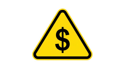 Obraz premium Yellow warning sign with dollar symbol on transparent background indicating caution
