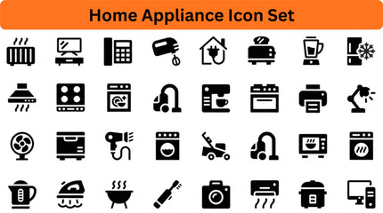 Home appliance icon set silhouette vector on white background 
