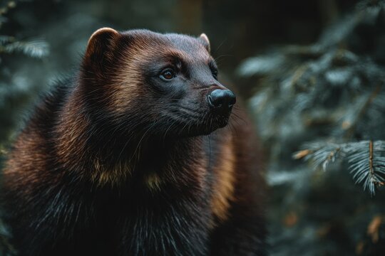 A wolverine in the forest. 