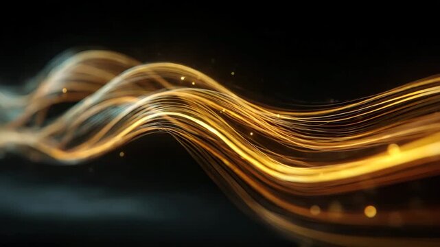 Golden waves of light dance gracefully across a dark backdrop, creating a mesmerizing visual symphony that enchants and captivates the viewer