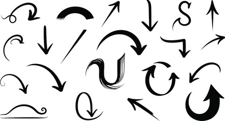 Collection of hand drawn arrows and directional symbols