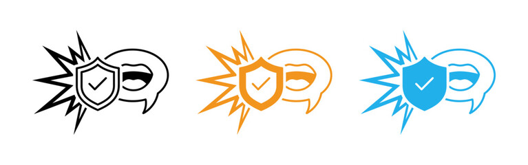 Obraz premium Shield and ear icons in black orange and blue