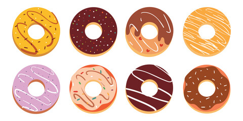 Fototapeta premium cute set of hand drawn cartoon doughnut. cute dessert sticker set. food drawing