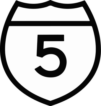 Interstate highway shield sign with the number five