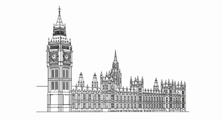 Iconic clock tower and government buildings sketch