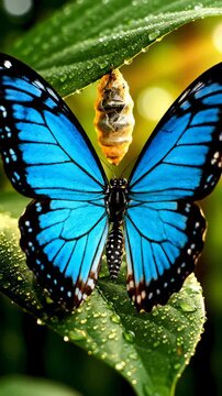 Metamorphosis of a Blue Morpho Butterfly from Chrysalis to Emergence.