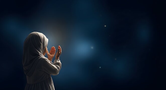 A photo of Islamic student praying on Islamic Background
