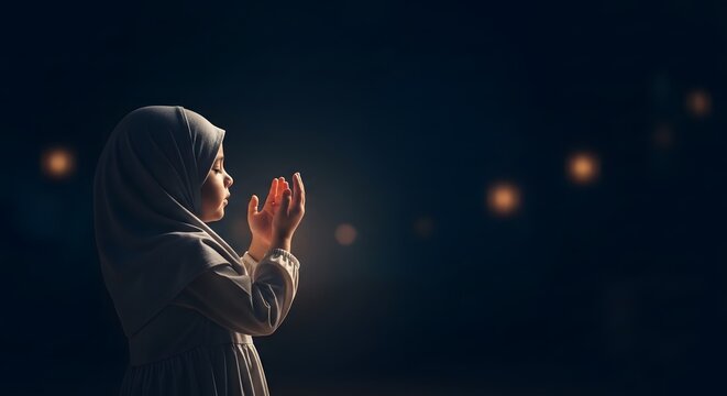 A photo of Islamic student praying on Islamic Background
