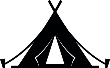 A black and white illustration of a traditional teepee with geometric patterns © Md