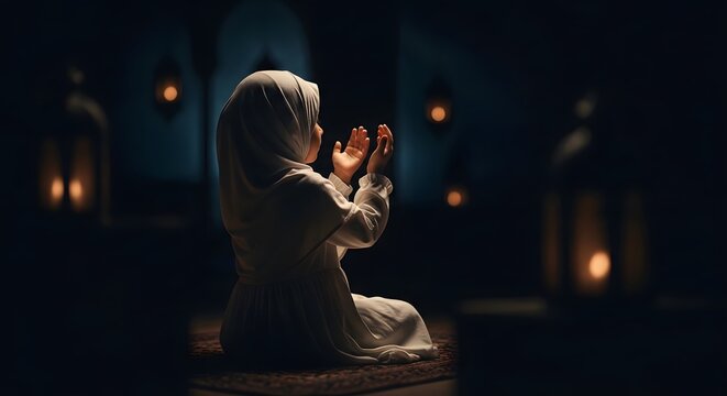 A photo of Islamic student praying on Islamic Background