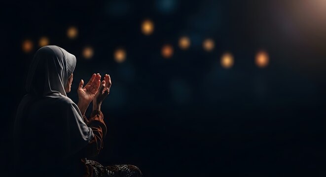 A photo of Islamic student praying on Islamic Background