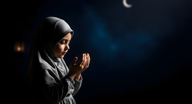 A photo of Islamic student praying on Islamic Background