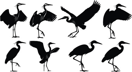 Obraz premium flavector, Extensive Collection of Black Animal Silhouettes Featuring Elephants, Giraffes, Kangaroos, Deer, Herons, Fish, and Spiders Isolated on White Background