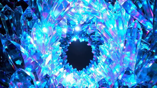 Blue crystal tunnel with light reflections