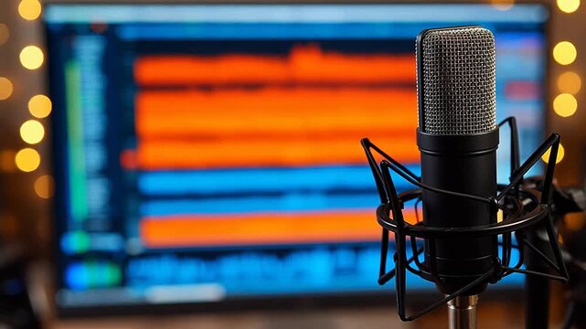 Microphone in front of computer screen