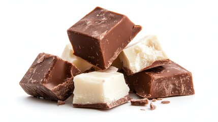 A visually appealing arrangement of dark and white chocolate squares showcases their rich textures and colors, inviting viewers to indulge in the luxurious experience of chocolate.