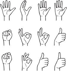 Fototapeta premium Hand Gestures Line Art Vector Icon Set Collection