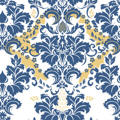Art & IllustrationBlue and gold vintage damask seamless pattern for textile print for fabric, seamless pattern