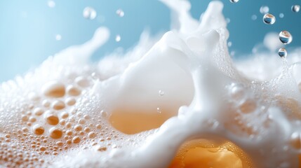 A close-up image capturing the frothy splash of a refreshing drink, showcasing the invigorating appeal of beverages in a vibrant and lively setting.