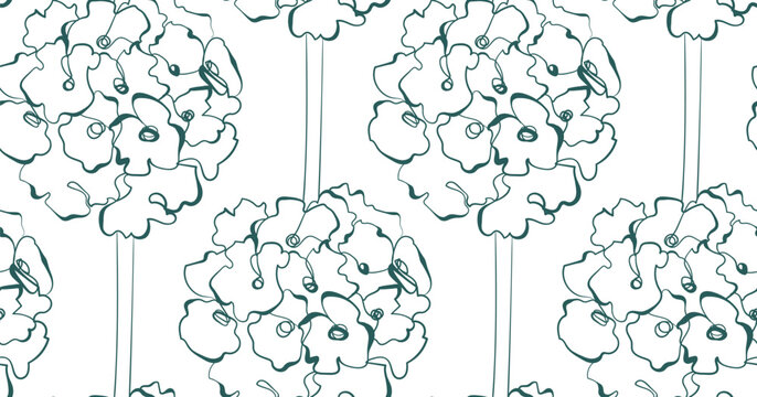 hydrangea floral line art vector seamless pattern Art Nouveau