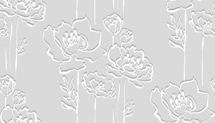 peony grey floral line art vector seamless pattern Art Nouveau  © CharlieNati