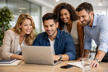 Fototapeta premium Diverse business team collaborating in modern office
