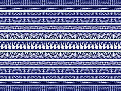 Traditional Blue Thai Sinh Textile Pattern